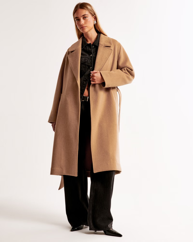 Women's Double-Cloth Belted Wool-Blend Coat | Women's Coats & Jackets | Abercrombie.com | Abercrombie & Fitch (US)
