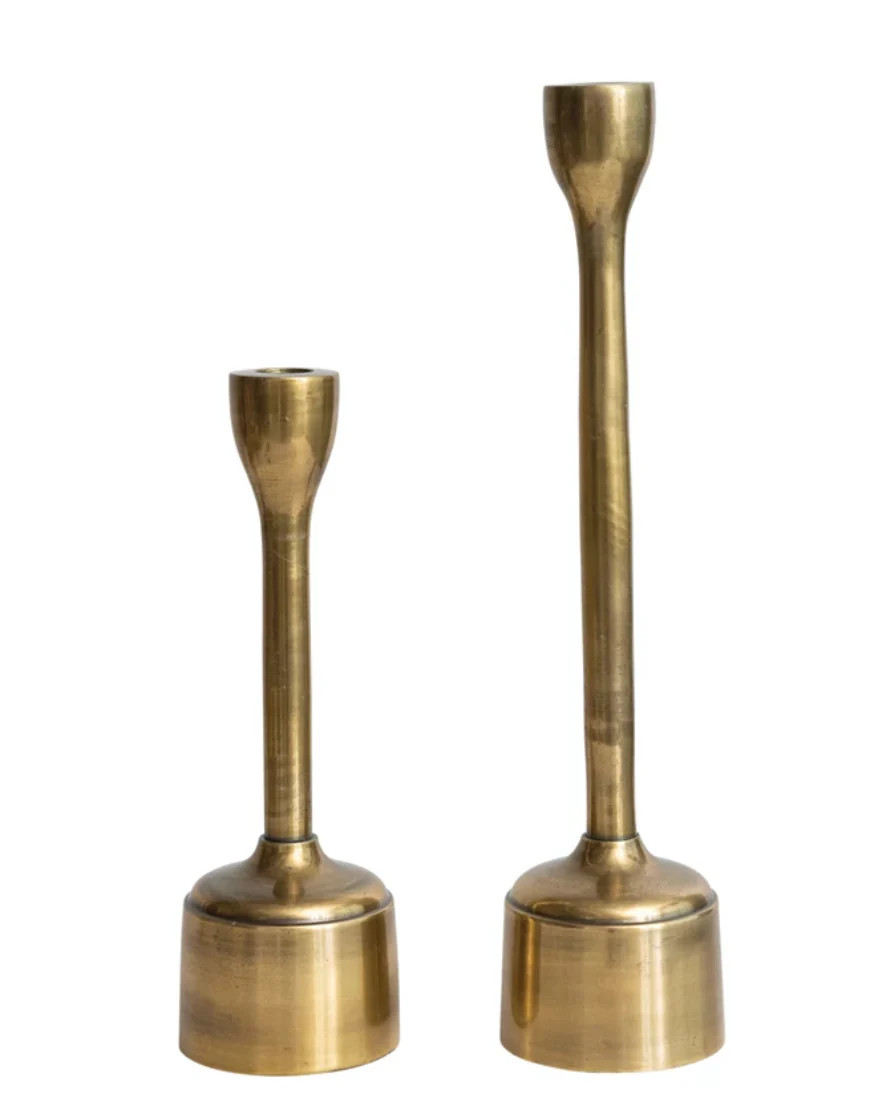 Cast Aluminum Taper Holders, Antique Brass Finish, Set of 2 | Dwell Home Co.