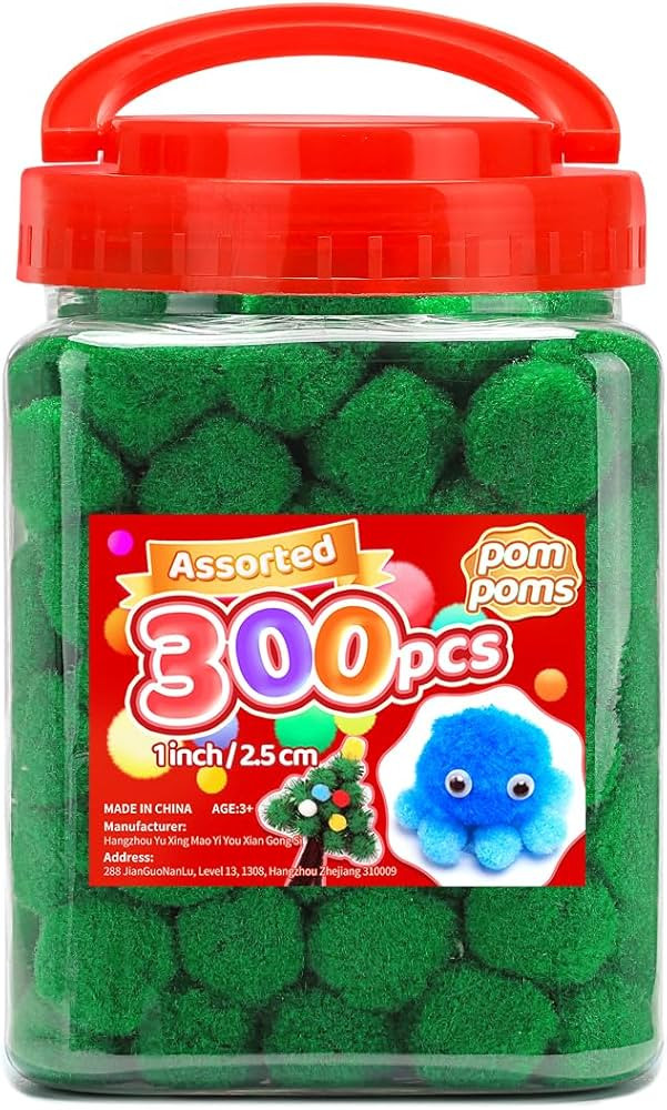 IOOLEEM Green Pom Poms, 300pcs 1inch, Pom Poms for Arts and Crafts, Pom Pom Balls, Craft Pom Poms... | Amazon (US)