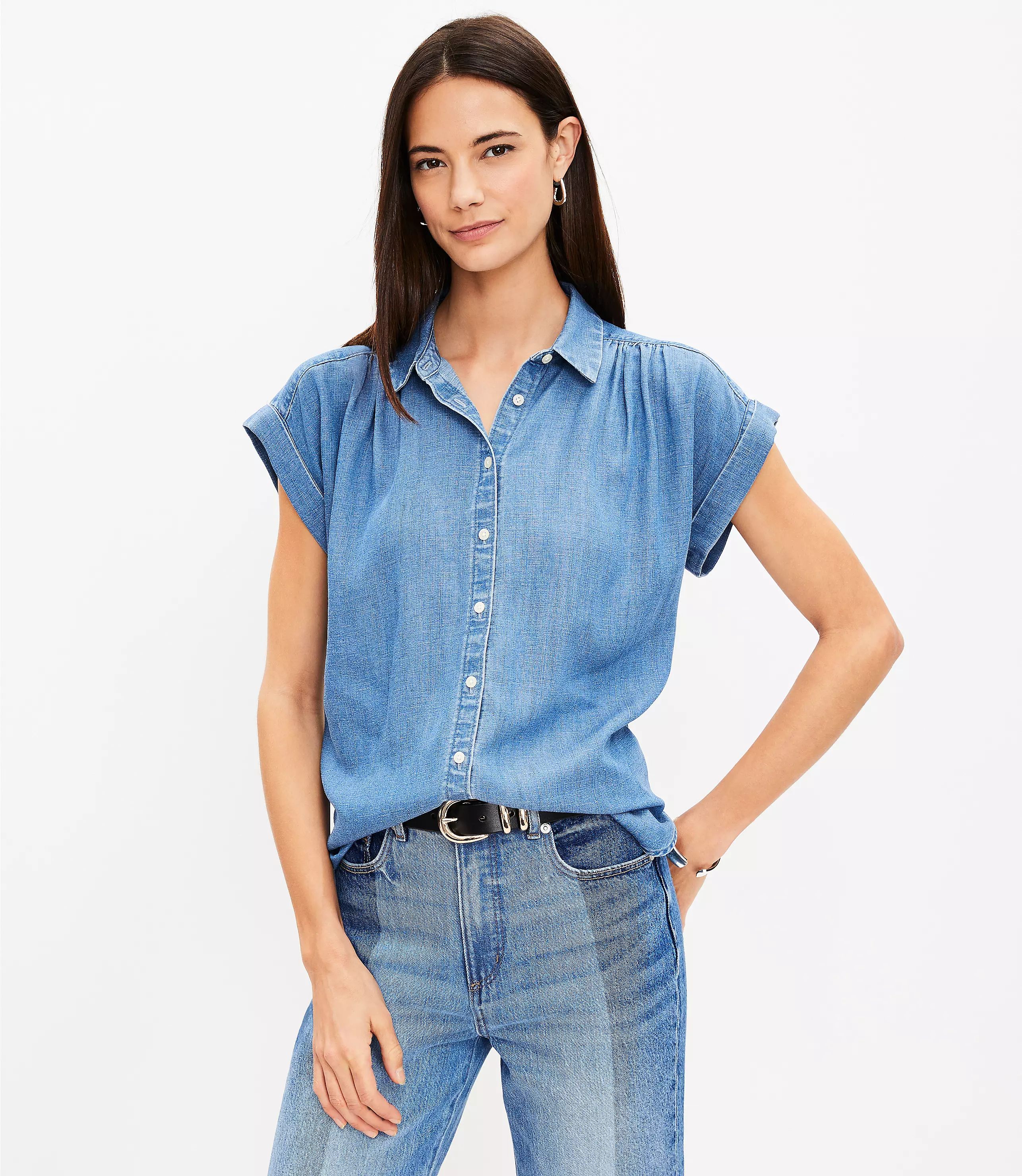 Petite Chambray Dolman Everyday Shirt | LOFT