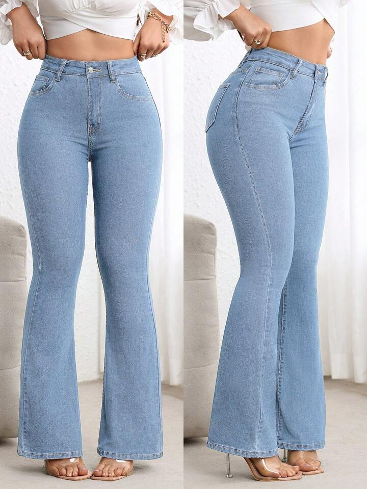 SHEIN Essnce Women's Casual Versatile Flare Jeans With Pockets | SHEIN