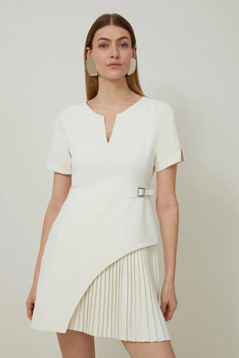 Forever Tailored Military Pleat Short Sleeve Mini Dress | Karen Millen