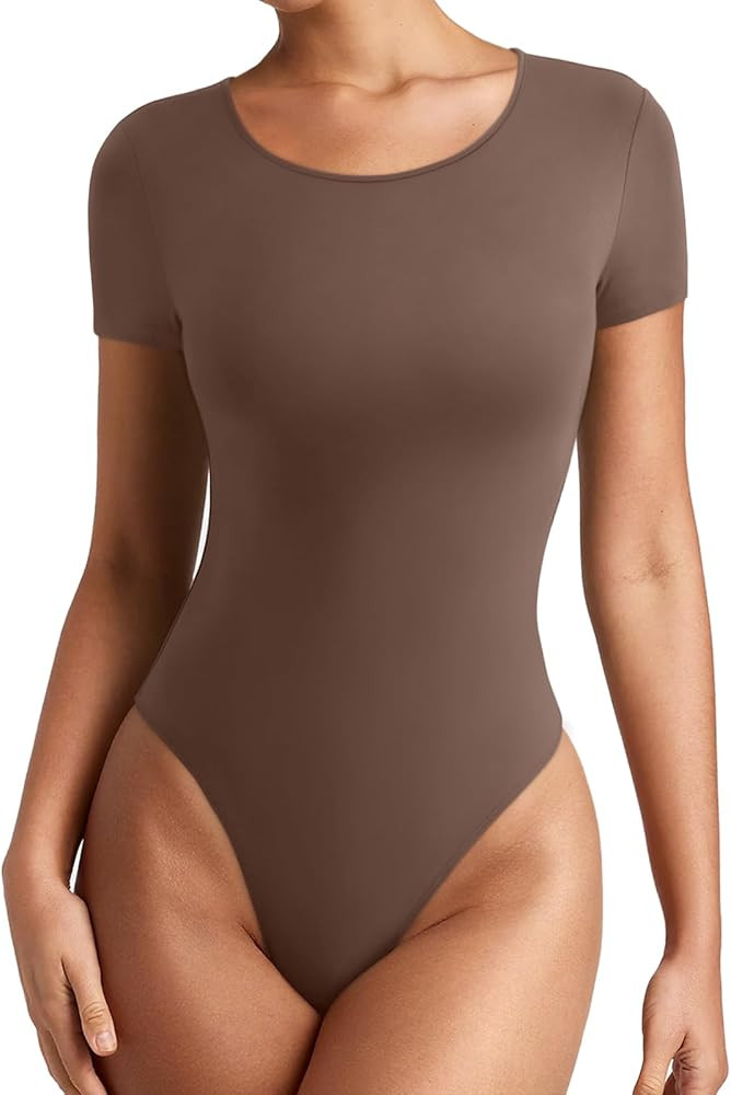 REORIA Women's Short Sleeve Round Neck Body Suits Fashion T-shirt Tops Bodysuits for women | Amazon (US)