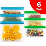 Reusable Sandwich Bags (6 Pack) by Ecoigy, 3 Quart and 3 Snack Sized, Thick FDA Food Grade PEVA Bags | Amazon (US)