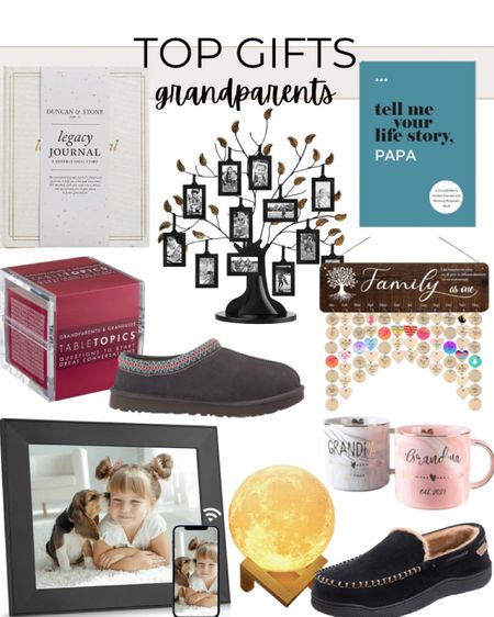 Top gifts for grandparents include family tree photo frame, digital photo frame, mens slippers, women’s UGG slippers, grandparent coffee mugs, natural light moon nightlight, family tree decor, grandparent table topics cards, legacy journal, and guides journal.

Grandparents gifts, gift guide, gifts for him, gifts for her, Christmas gifts, grandma gifts, grandpa gifts

#LTKunder100 #LTKfamily #LTKGiftGuide
