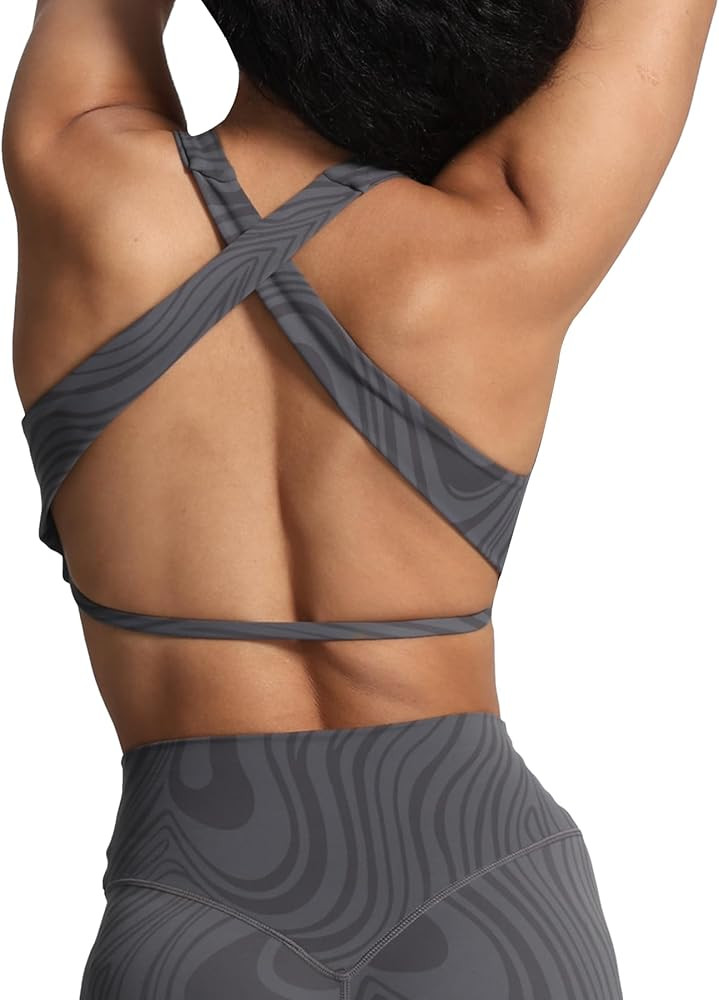 Aoxjox Women's Workout Sports Bras Square Neck Emma Cross Back Fitness Padded Training Gym Bra Yo... | Amazon (US)