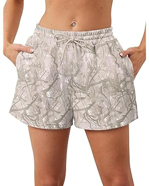Women Camo Sweat Shorts Casual Elastic Waist Lounge Shorts Drawstring Maple Leaf Print Athletic S... | Amazon (US)