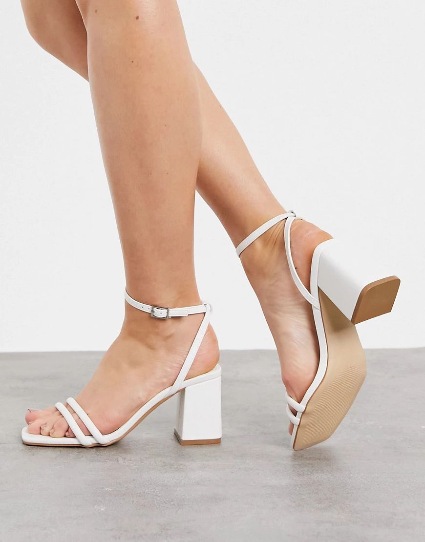 Truffle Collection square toe block heel barely there sandals in white | ASOS (Global)