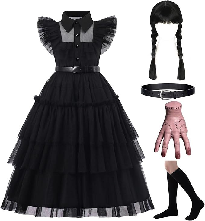 Black Costume Dress, 4-13 Years Girls Outfits with Accessories Dress Up Set, Family Halloween Cos... | Amazon (US)