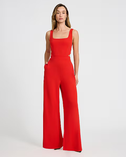 Square Neck Cutout Wide Leg Jumpsuit with Pockets | Express