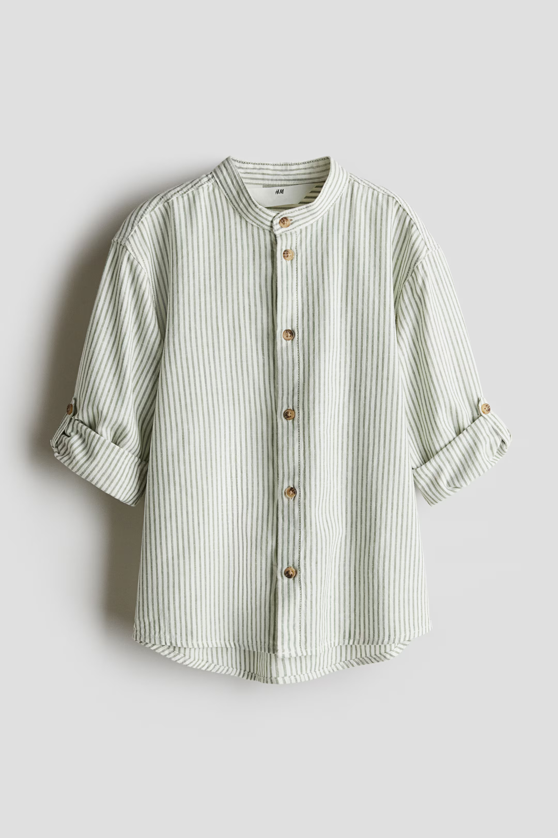 Linen-Blend Band Collar Shirt | H&M (US + CA)