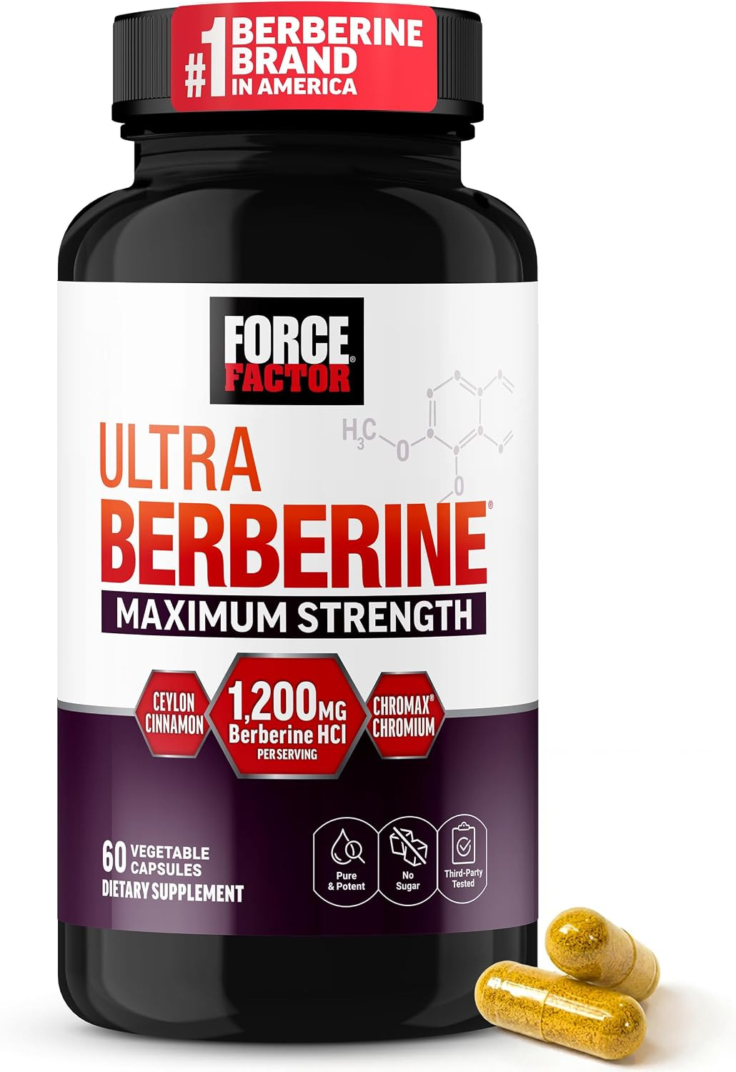 Force Factor Ultra Berberine Maximum Strength, 1200mg Berberine HCl | Amazon (US)