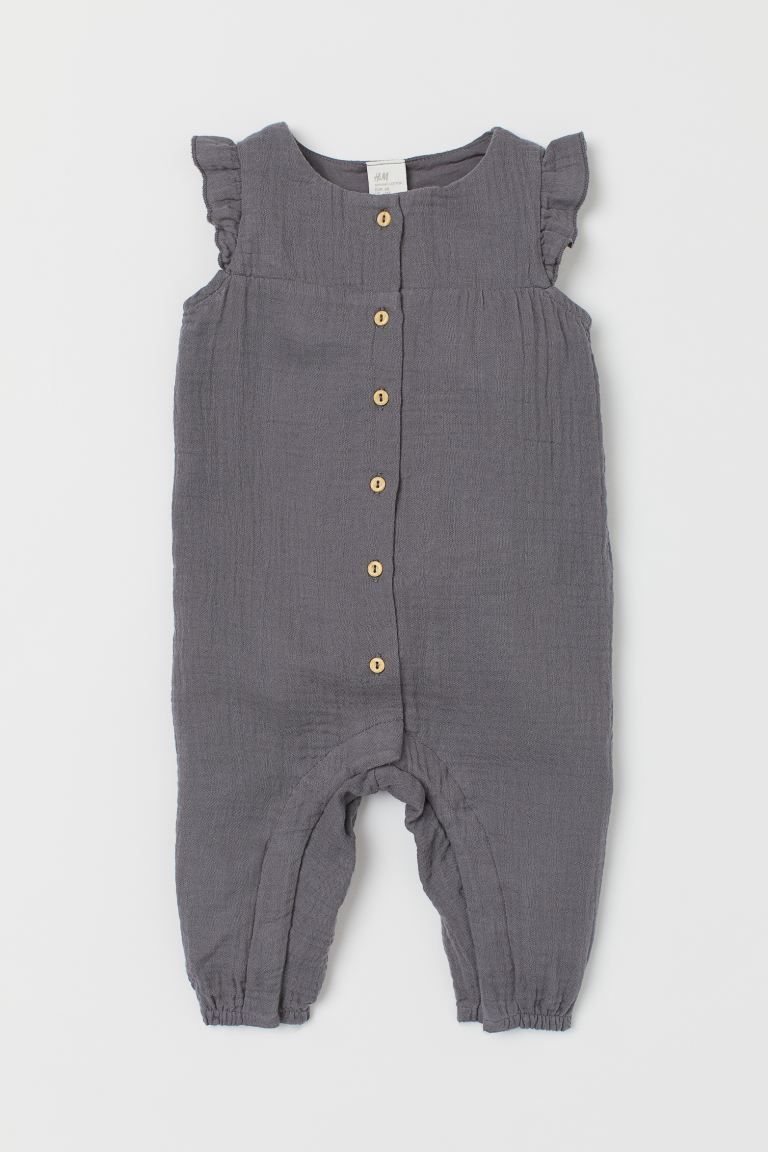 Baby Exclusive. Romper in airy, woven organic cotton fabric. Yoke, short ruffle sleeves, buttons ... | H&M (US + CA)
