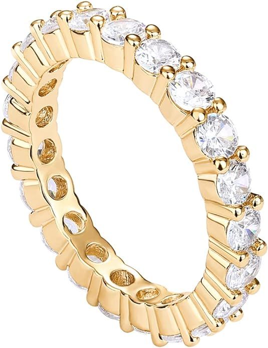 PAVOI 14K Gold Plated Cubic Zirconia Stackable Eternity Ring | 3.0mm Eternity Bands | Gold Weddin... | Amazon (US)