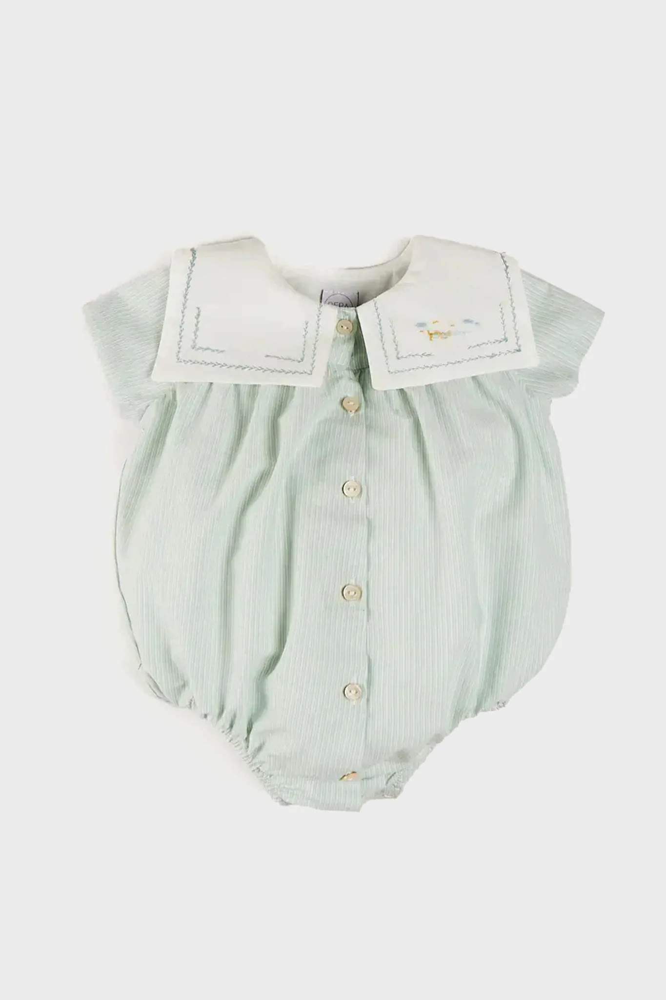 Pembridge Striped Plane Embroidery Short Sleeve Romper in Green | Tuckernuck (US)