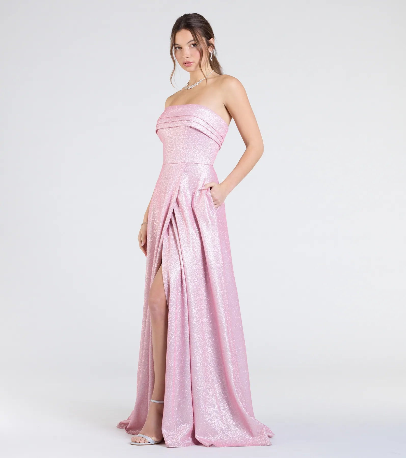 Peyton Strapless Slit A-Line Glitter Formal Dress | Windsor Stores