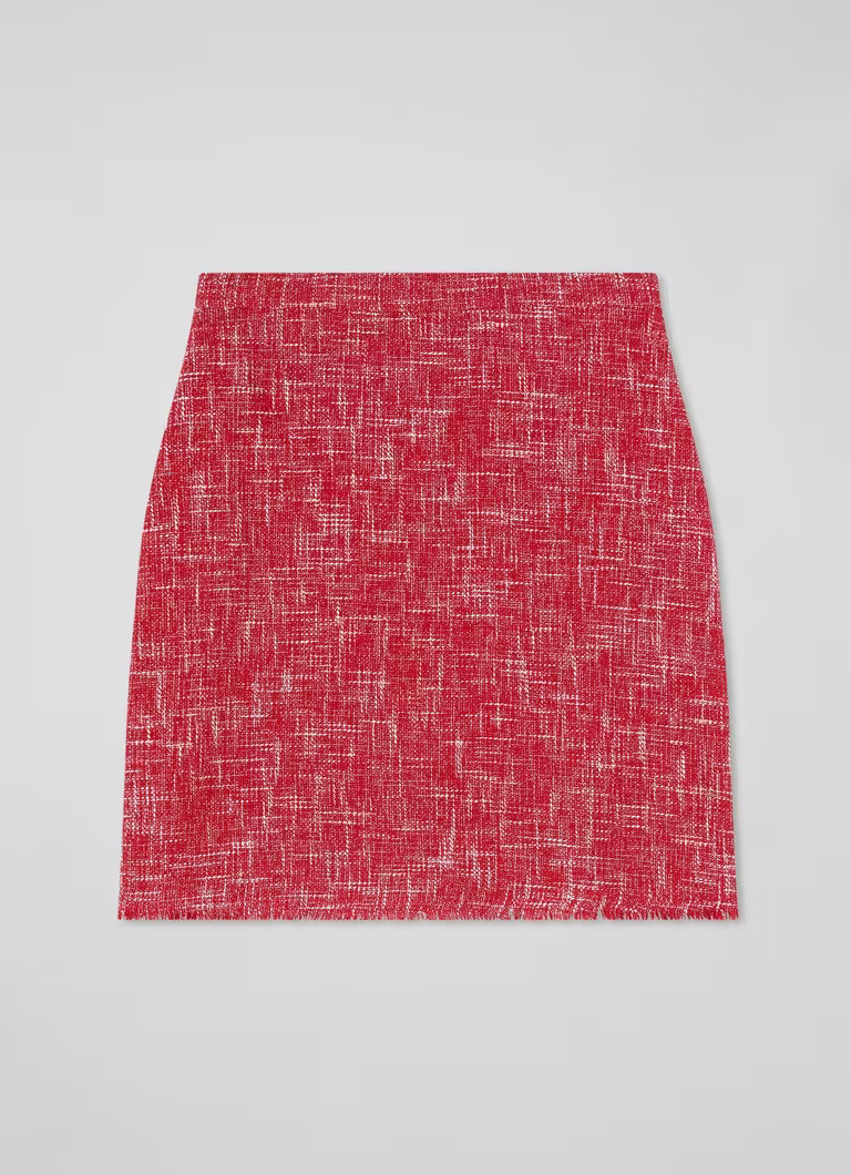 Alexa Red Cotton Blend Tweed Fray Hem Pencil Skirt | L.K. Bennett (UK)