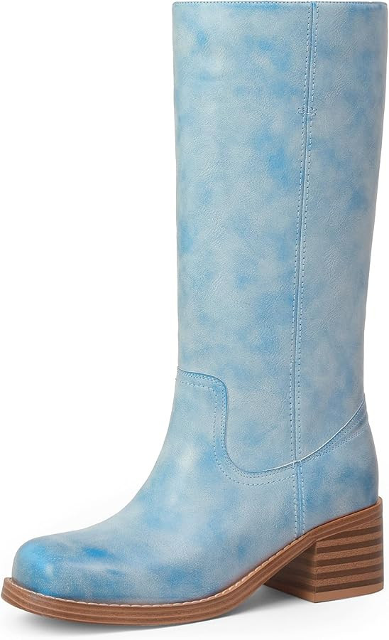 Mid Calf Boots for Women Chunky Block Low Heel Square Toe Comfortable Casual Trendy Stylish Boots | Amazon (US)