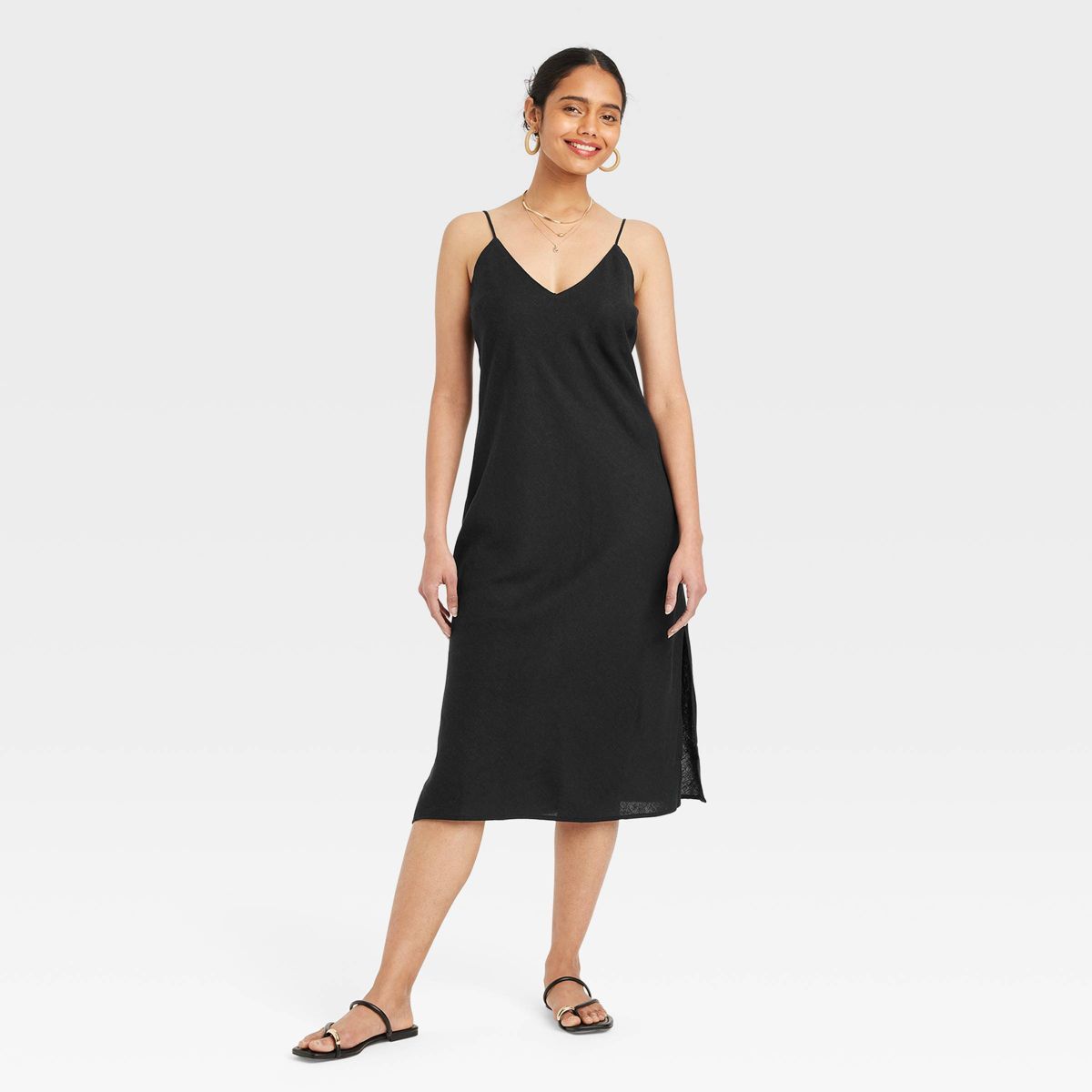 Women's Linen Slip Dress - A New Day™ Black S | Target