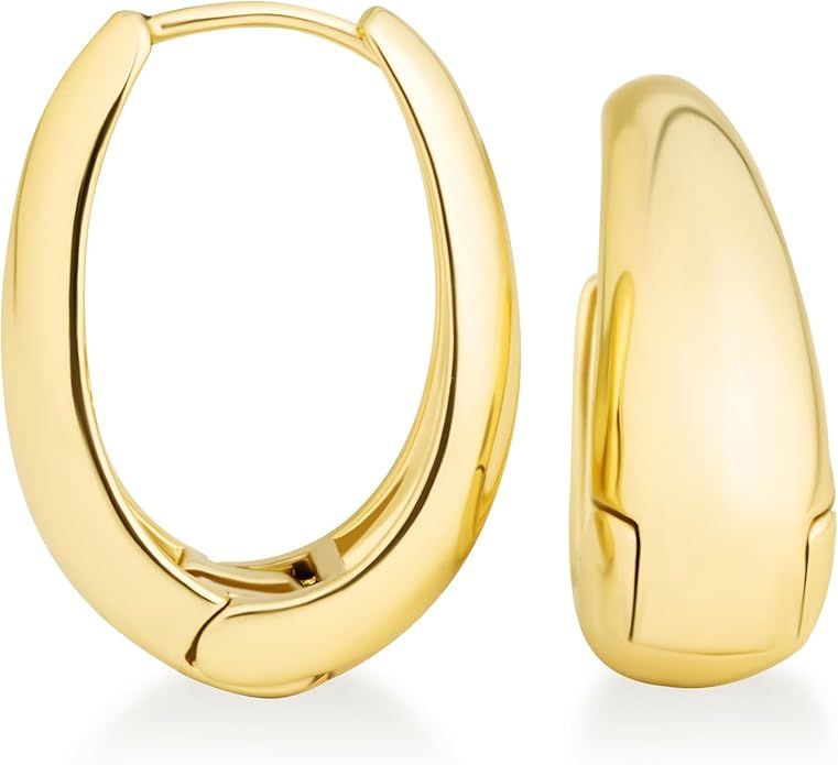 Altitude Boutique 18K Small Chunky Gold Hoops | Thick Oval Tube Earrings | Lightweight, Hypoaller... | Amazon (US)