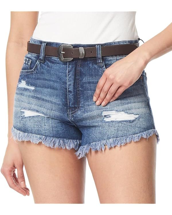 WallFlower Women's Fearless Curvy Denim Shorts High-Rise Belted Insta Vintage Juniors | Amazon (US)