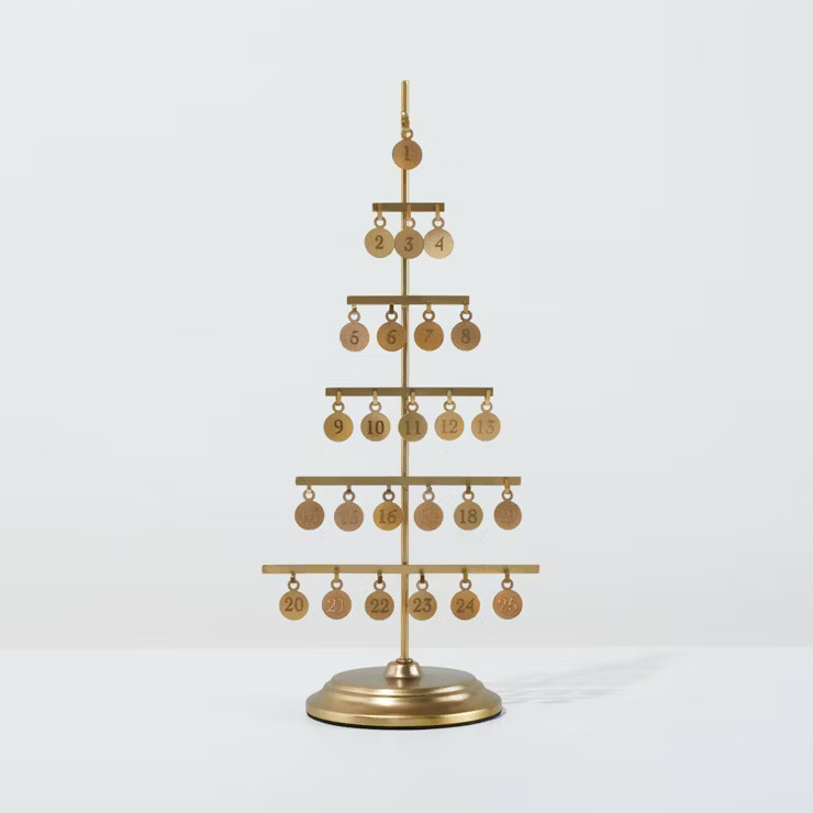 15.5" Metal Christmas Advent Calendar Tree with Charms Brass Finish - Hearth & Hand™ with Magno... | Target