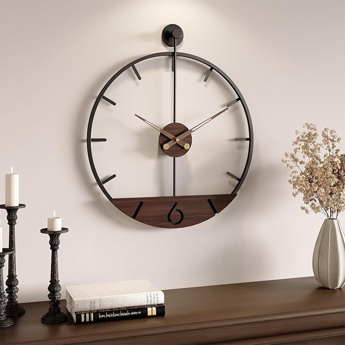 Cuspin 16 Inch Wall Clock with Walnut Wood Dial, Modern Decorative Clock Silent Non-Ticking Batte... | Amazon (US)