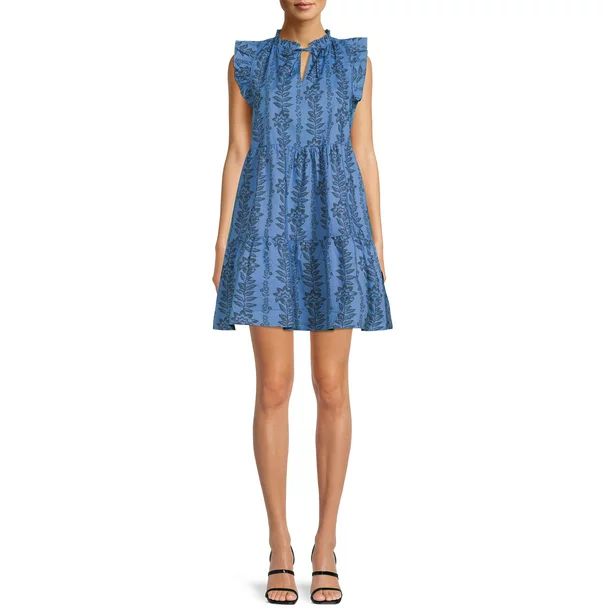 Time and Tru Woven Flutter Sleeve Dress for Women - Walmart.com | Walmart (US)