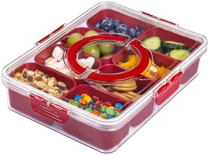 U-QE Dishwasher Safe Snackle Box Container with 8 Small Snacks Box - Premium Red Plastic Divided ... | Amazon (US)