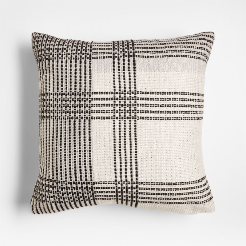 Ink Black 20"x20" Plaid Outdoor Throw Pillow + Reviews | Crate & Barrel | Crate & Barrel