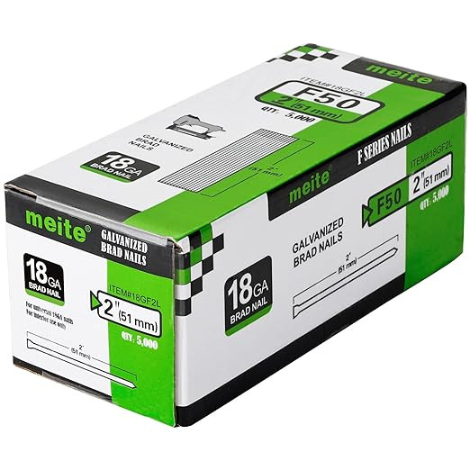 meite 18 Gauge Brad Nails, 2-Inch 18GA Brad Nails, Galvanized Nail Gun Nails for Pneumatic, Elect... | Amazon (US)