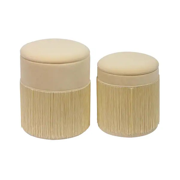Tassel Cream Storage Ottomans - Set of 2 - Overstock - 30879712 | Bed Bath & Beyond