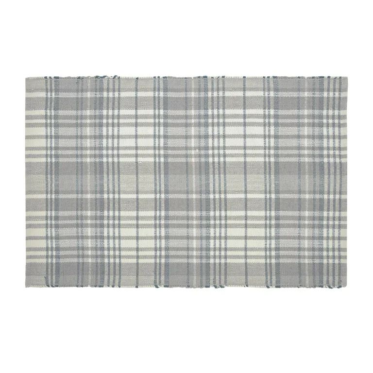 My Texas House Grey Plaid Layering Polyester Indoor/Outdoor Area Rug, 24" x 36" | Walmart (US)