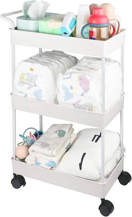 Volnamal Baby Diaper Caddy, Plastic Movable Cart for Newborn Nursery Essentials Baby Diapers Orga... | Amazon (US)