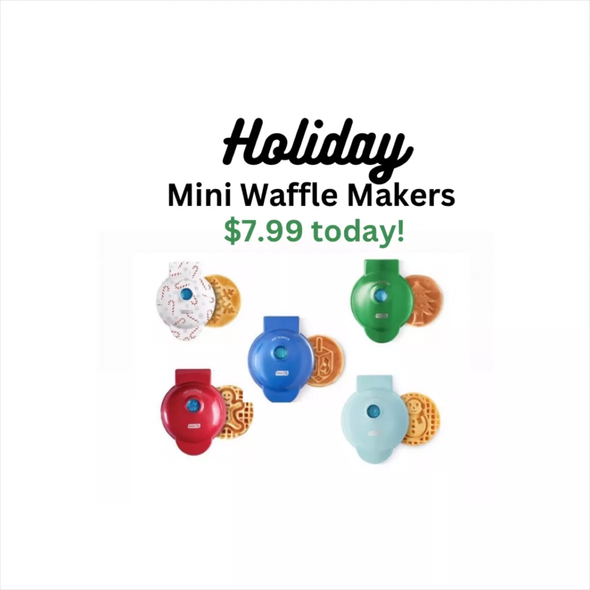 Dash Holiday Mini Waffle Makers Set of 4 (Heart, Snowman