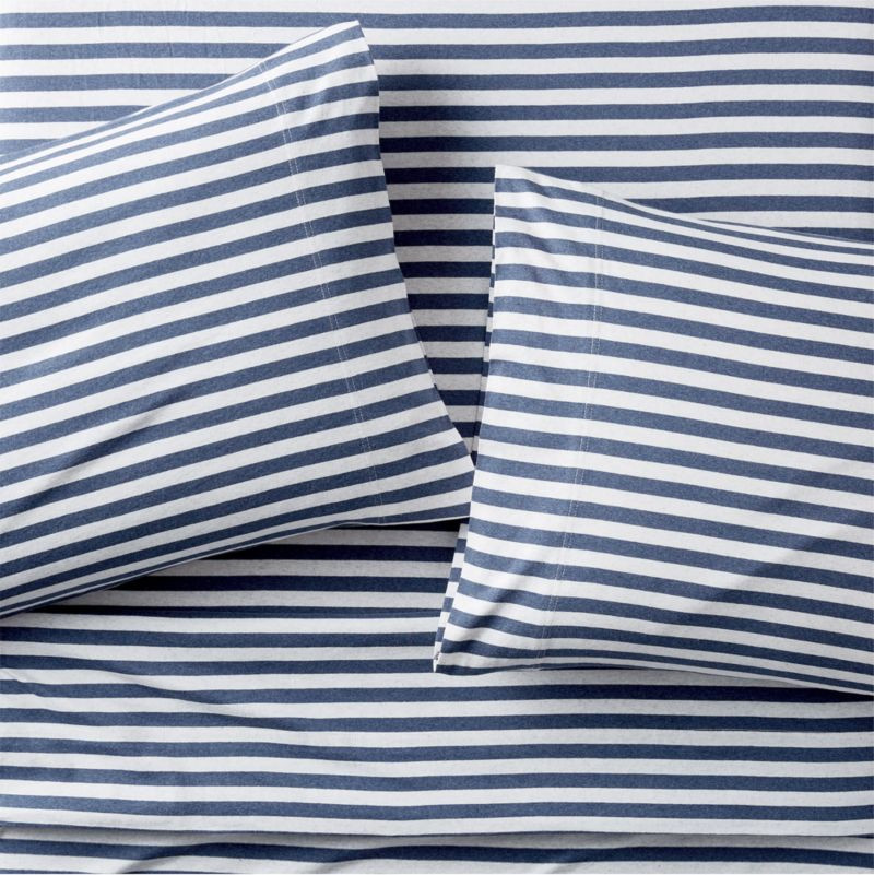 Modern Comfy Tee Navy Blue Stripe Organic Cotton Jersey Kids Queen Sheet Set + Reviews | Crate & ... | Crate & Barrel