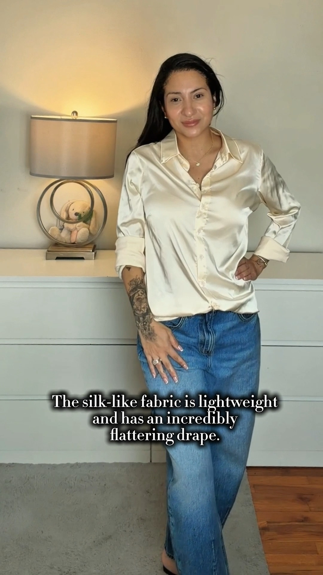 Found the ultimate wardrobe staple 🥂 This Champagne satin blouse is lightweight, completely opaque, and looks so high-end. ⁠#amazonfashion #satinblouse #wardrobestaples #quietluxury #minimalstyle #LTKstyletip #everydaychic⁠

#LTKootd #LTKmomlife #LTKSaleAlert