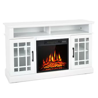 BABOOM 48-in W White TV Stand with Fan-forced Electric Fireplace | Lowe's