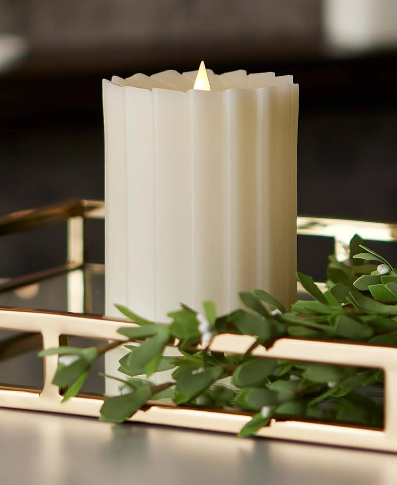 Sutton Fluted Seasonal Realistic Motion Flameless Electric LED Pillar Candle | 3D Moving Flame | Adjustable Brightness | Translucent and Glowing Body Ivory (Ivory, 4x6) | Amazon (US)