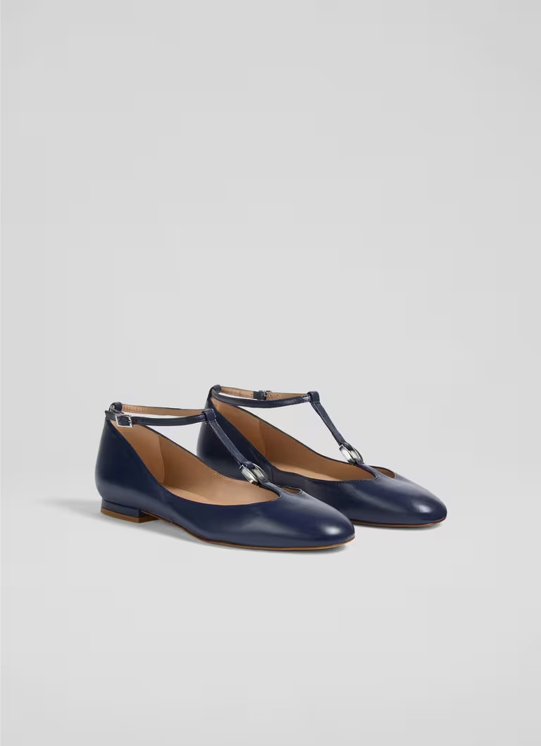 Minna Navy Leather Maryjane Flats | L.K. Bennett (UK)