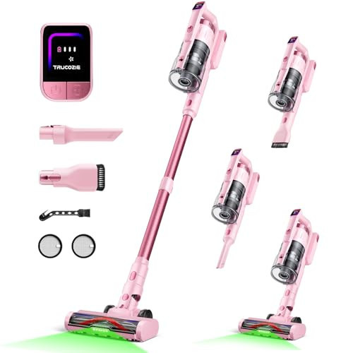Cordless Vacuum Cleaner for Home, Upgraded 60Kpa Powerful Suction Pet Hair Vacuum with 70min Runtime, Green LED Light for Hardwood Floors & Carpet, Self-Standing Rechargeable Stick Vacuum, Light Pink | Amazon (US)
