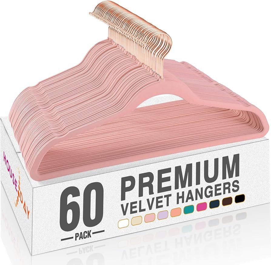 HOUSE DAY Pink Velvet Hangers 60 Pack, Premium Non-Slip Felt Clothes, Sturdy Heavy Duty Coat, Dur... | Amazon (US)