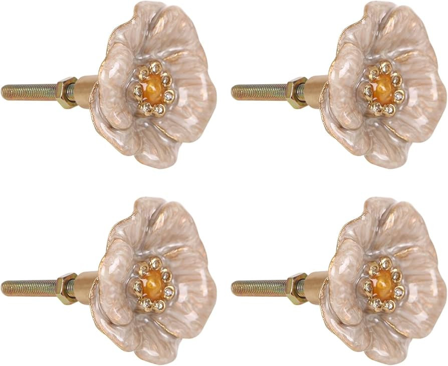 NIKKY HOME Cabinet Knob 4 Pack Flower Drawer Knob Decorative Vintage Door Cupboard Solid Metal Pu... | Amazon (US)