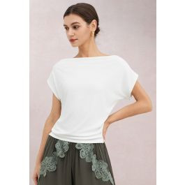 Boat Neck Ruched Waist Batwing Sleeve Top in White for Workdays & Casual Dates | Chicwish