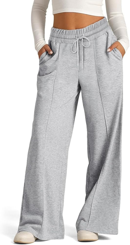 Pantalones deportivos de pierna ancha para mujer, con cordón y cintura alta, pantalones casuales... | Amazon (US)