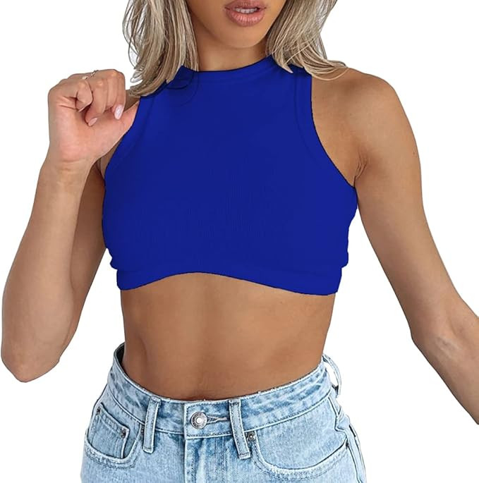 Dwnval Sexy Sleeveless Crewneck Ribbed Knitted Tank Crop Tops for Women | Amazon (US)