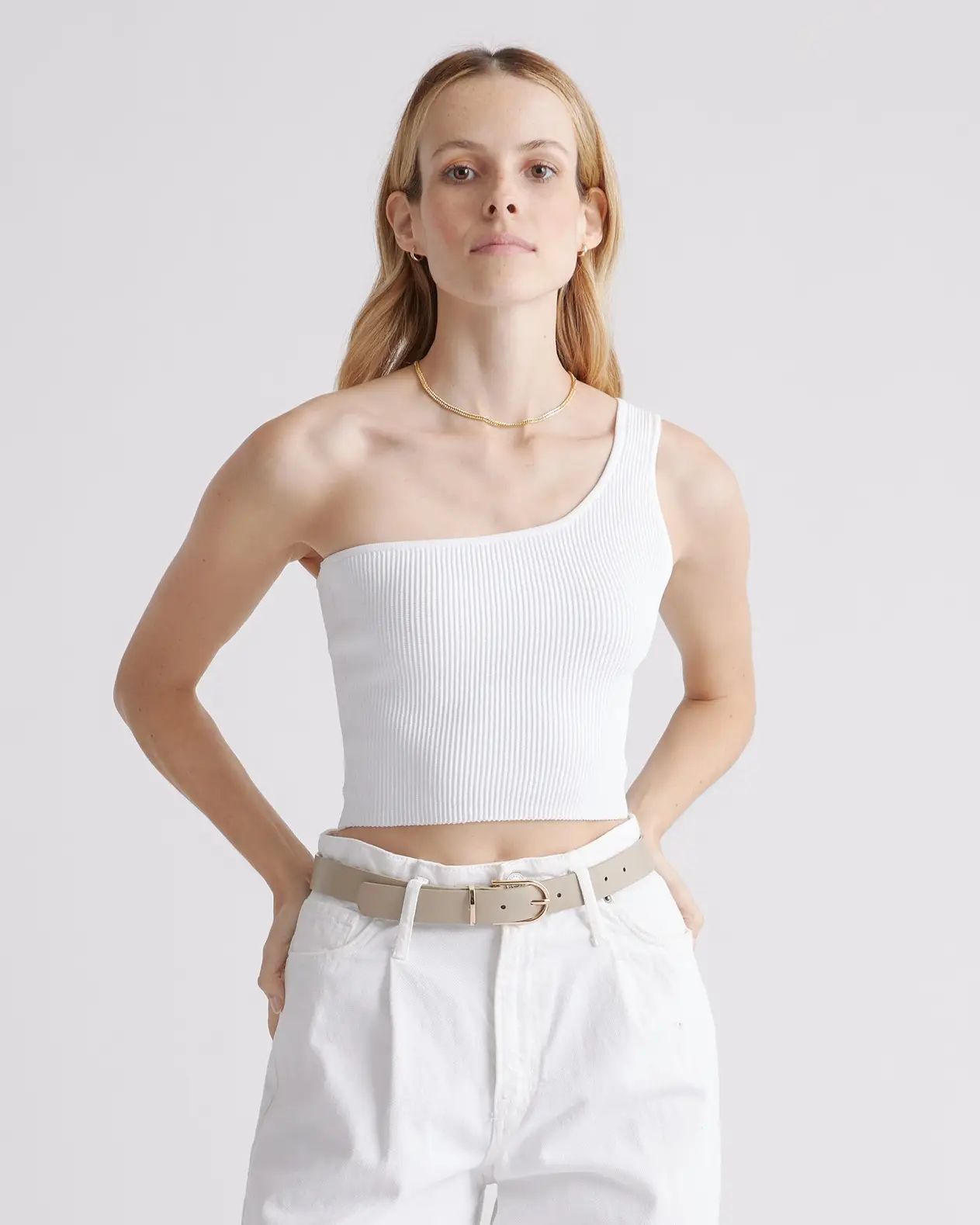 Cropped One Shoulder Ribbed Knit Tank | Quince