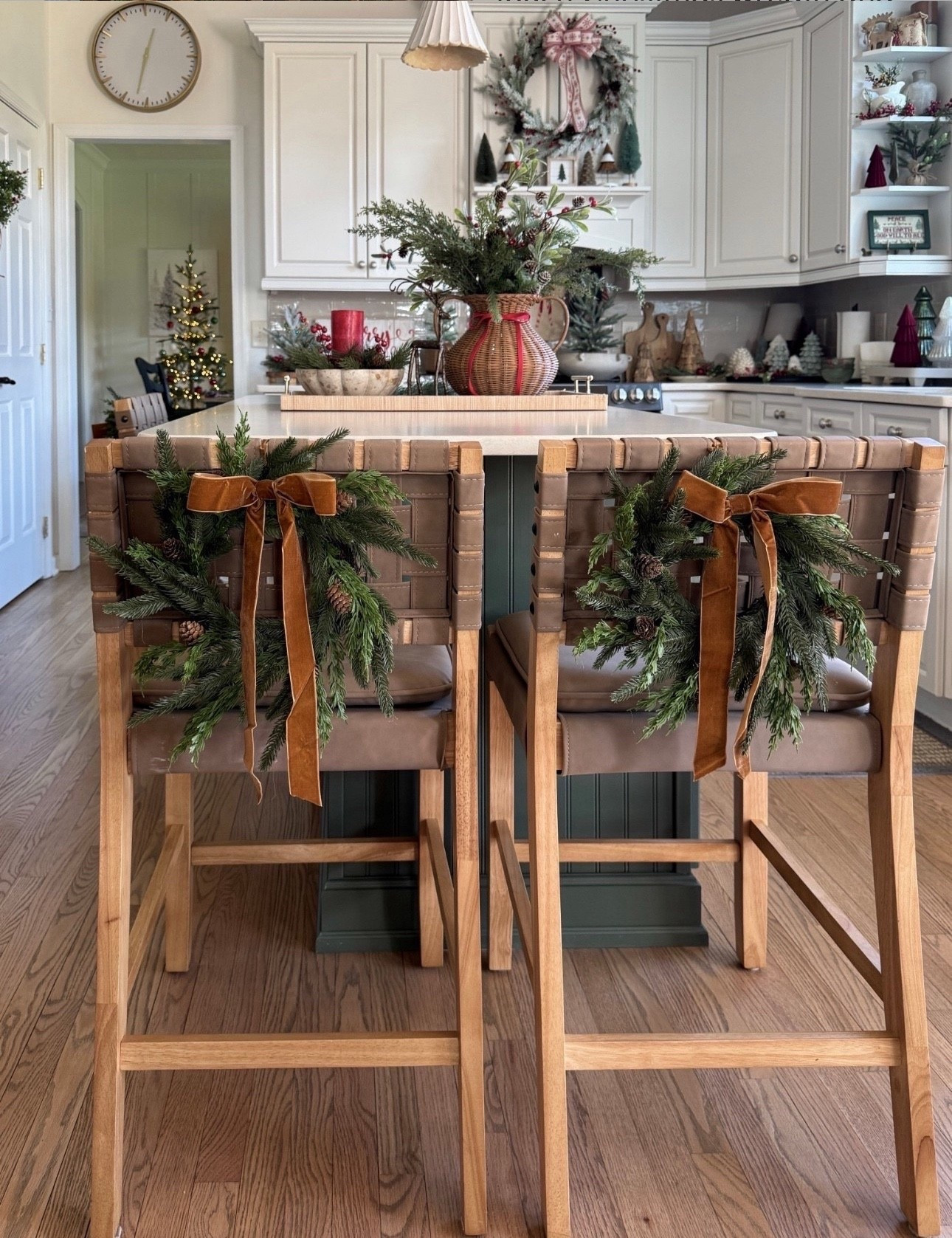 Our set-of-2 brown counter stools and viral woven vase are currently on sale! Add a simple real-touch Christmas wreath and premade bow to the back for a pretty festive look. 

#LTKHome #LTKCyberWeek #LTKSaleAlert