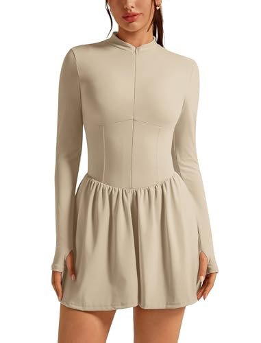 ABOCIW Long Sleeve Tennis Dress for Women High Neck Athletic Dress with Shorts Workout Golf Active Exercise Dresses with Pocket LS-Minky Small | Amazon (US)