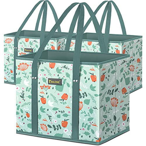 BALEINE 3Pk Reusable Grocery Bags, Foldable Shopping Bags for Groceries with Reinforced Bottom & Handles (Spring Stroll) | Amazon (US)